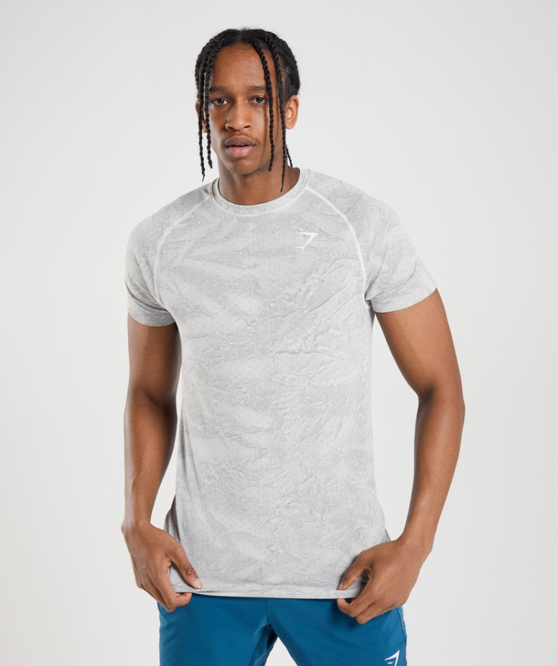 Men\'s Gymshark Geo Seamless T-Shirts Light Grey | NZ 5HIZRM